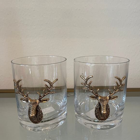 Christmas Gold Stag Old Fashioned Whiskey Glasses 12oz. Holiday Cocktail New - Picture 9 of 16